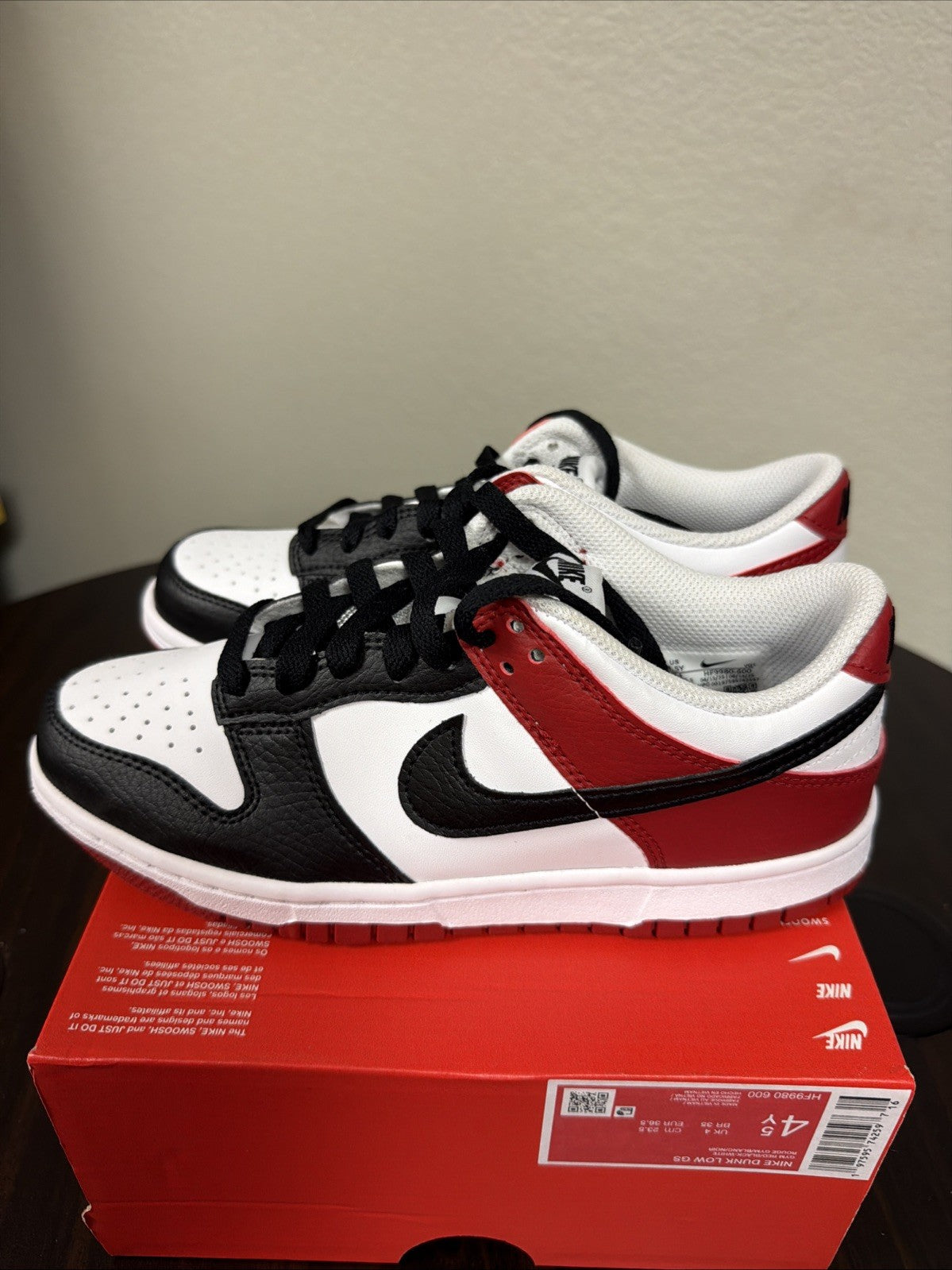 Gym Red/White/Black - Nike Dunk Low Big Kids' Shoes - product image from the listing.