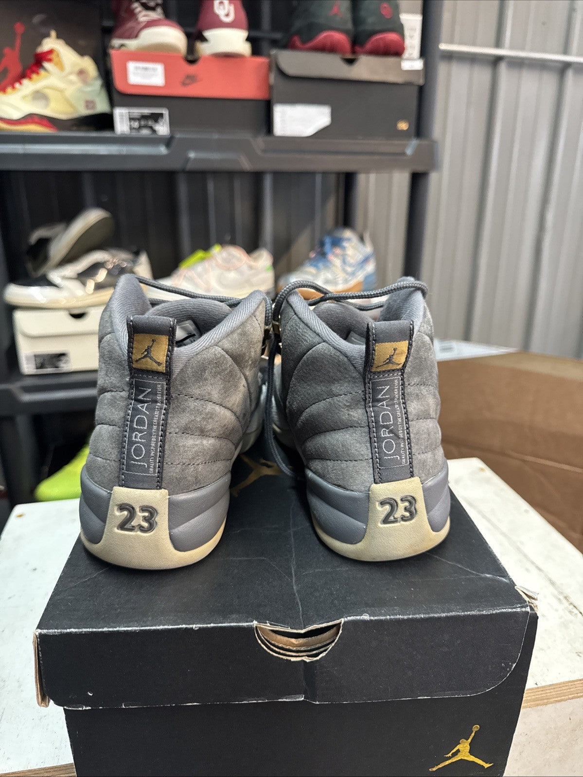 Nike Air Jordan 12 XII Retro GS Grey Wolf/Gold - Size 6y - product image from the listing.