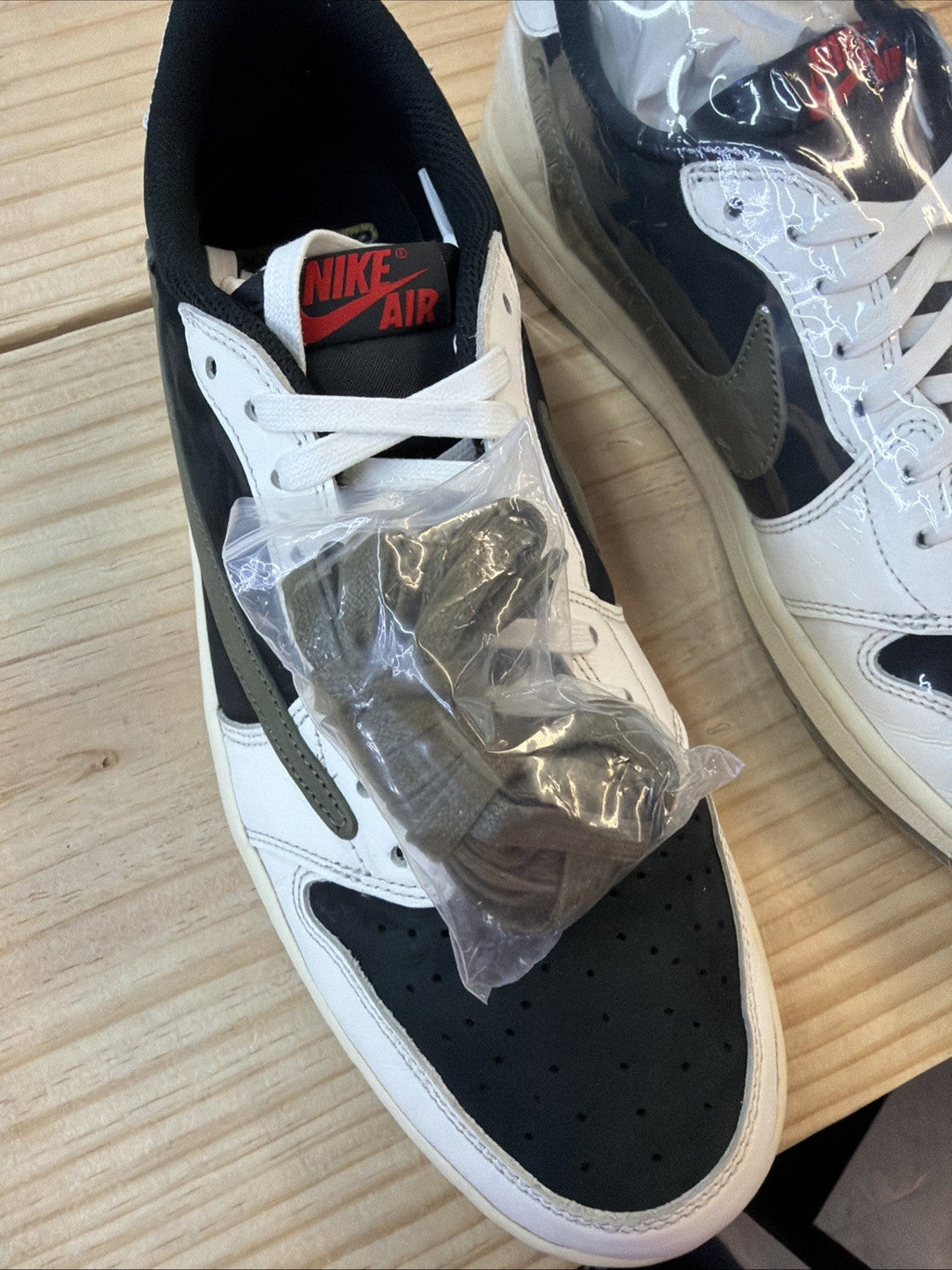 Women's WMNS Jordan 1 Low OG SP Travis Scott Olive Size 12 VNDS - product image from the listing.