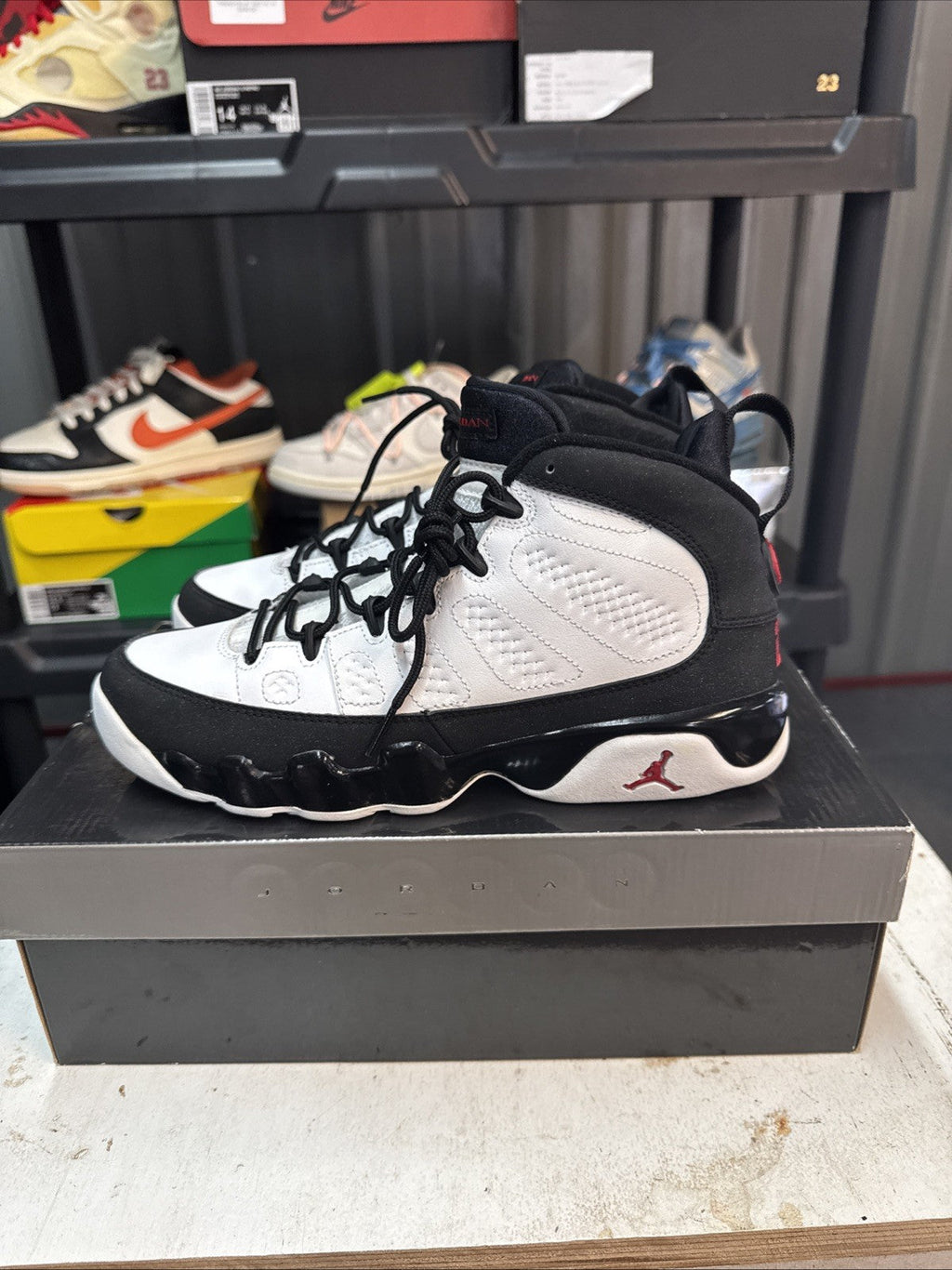 Retro 9 Jordans white black size 7y - product image from the listing.