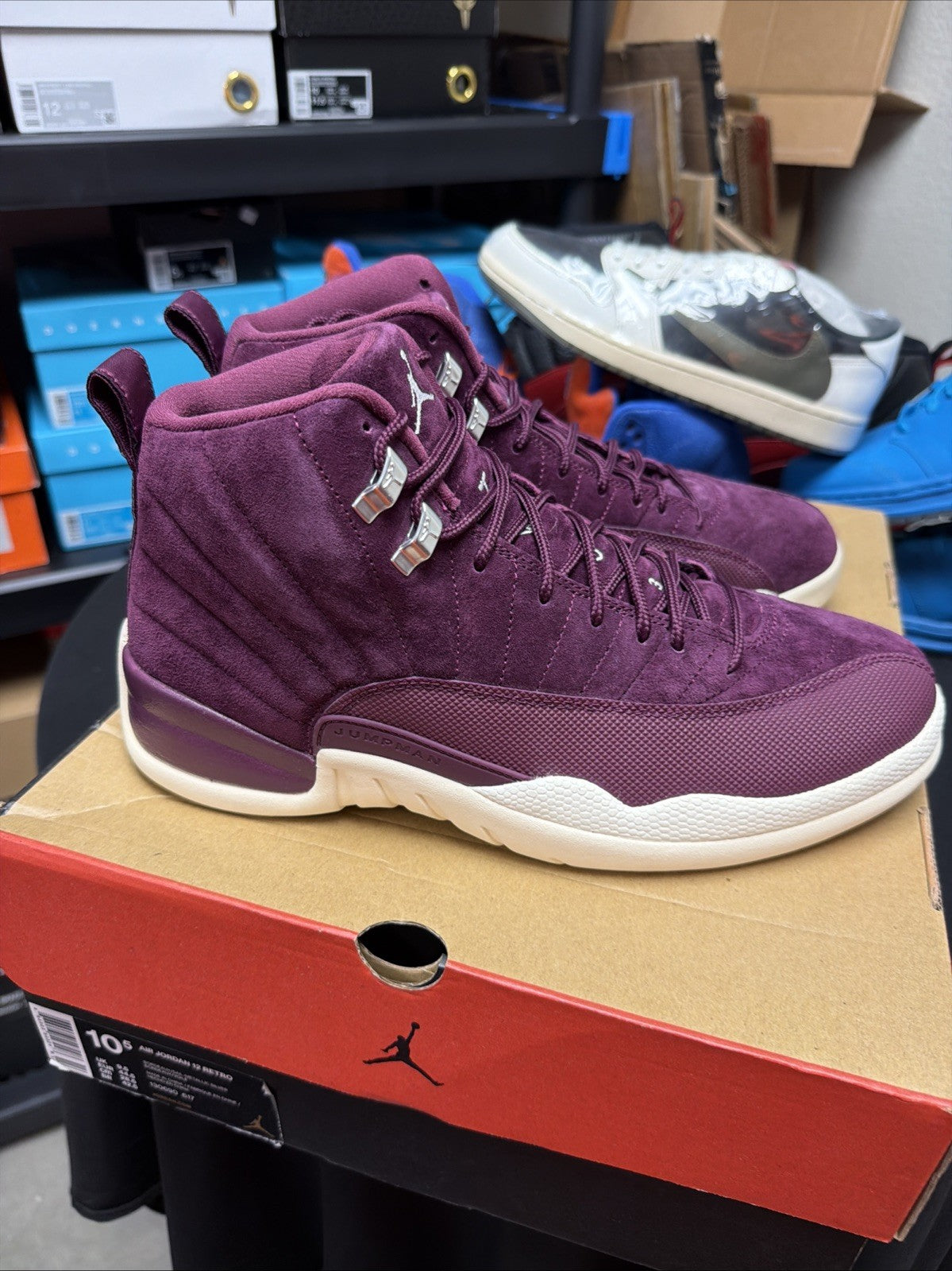 Air Jordan 12 Retro Bordeaux White 2017 Mid Top Men's Athletic Sneaker - product image from the listing.