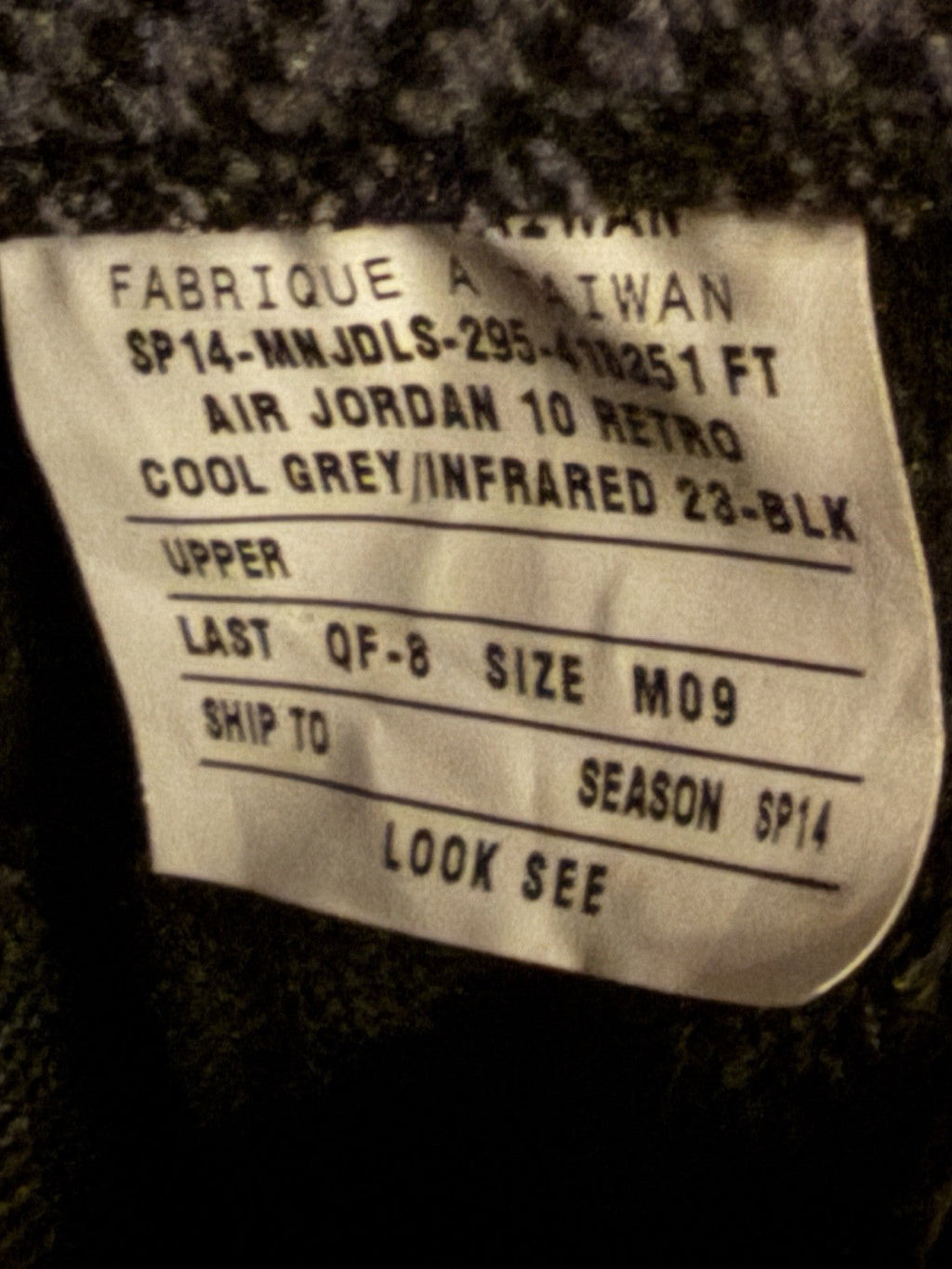 LOOK SEE Sample Taiwan SP14 Cool Grey Infrared Size 9 - Nike Air Jordan 10 Retro - product image from the listing.
