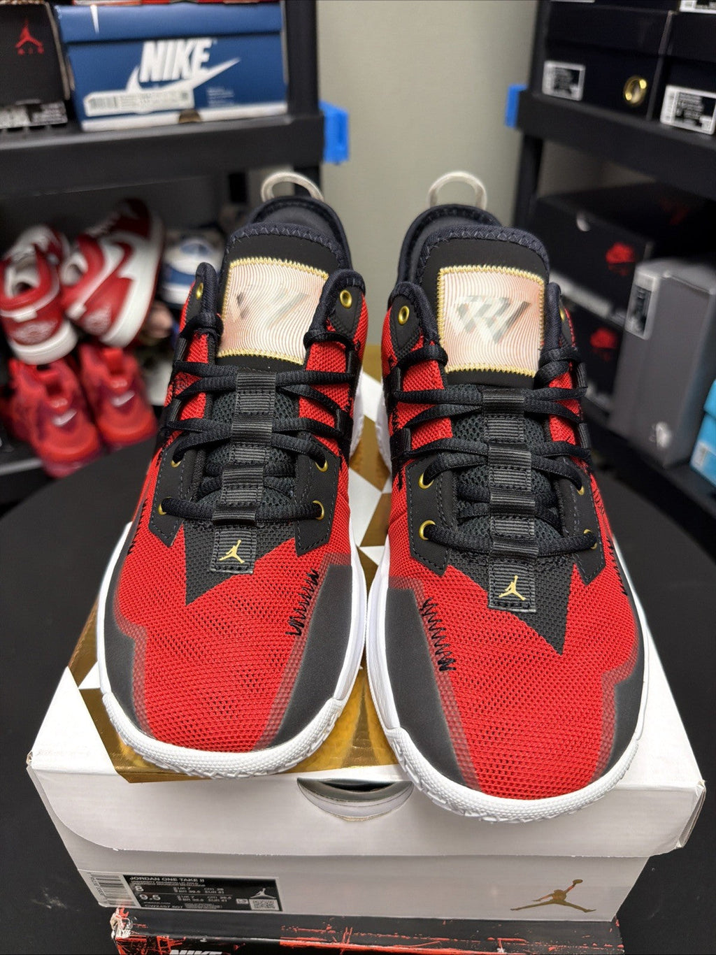 Men's NIKE JORDAN TAKE II PF RED BLACK BASKETBALL SHOE CW2458-607 BLACK RED BRED - product image from the listing.