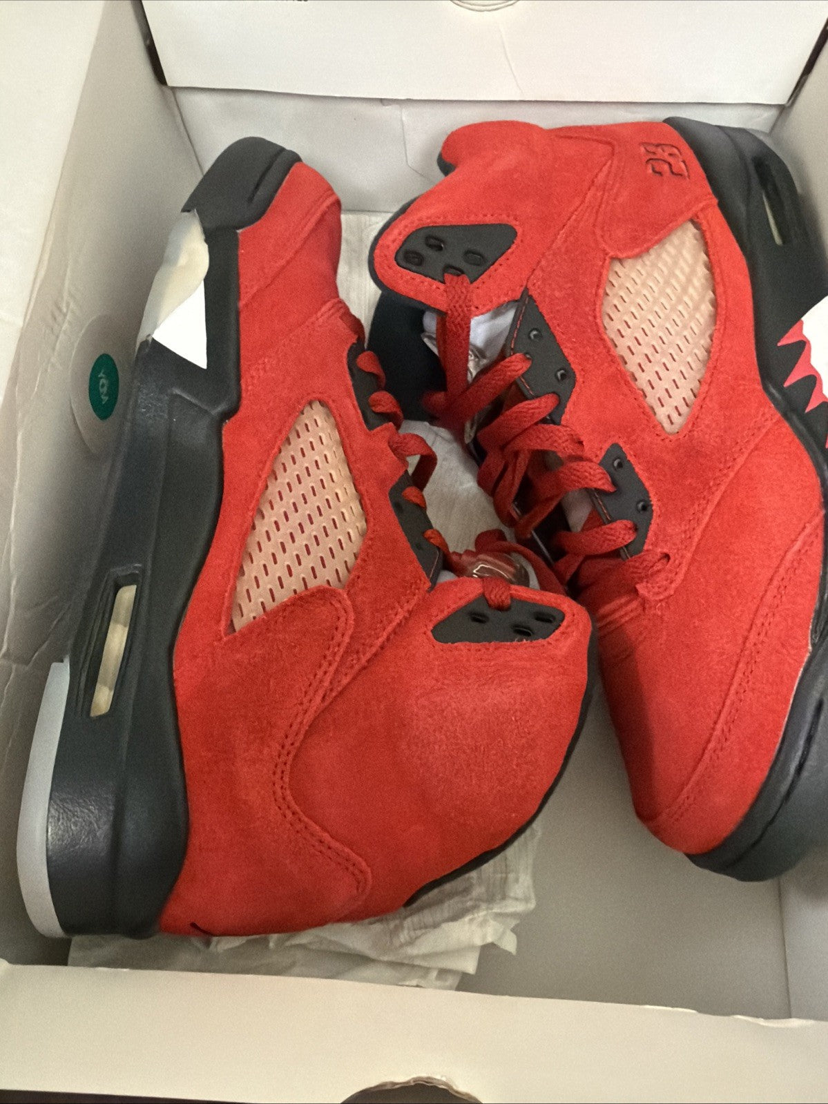 Red Suede Sneakers Size 8.5 - Air Jordan 5 Retro DD0587-600 - product image from the listing.