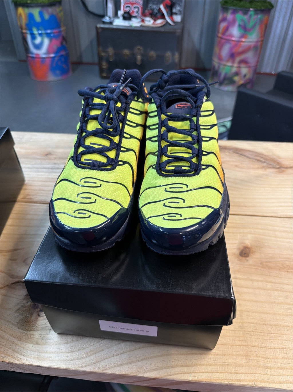 Men's Nike Air Max Plus TN Running Shoes Black Volt Orange Sneakers - product image from the listing.