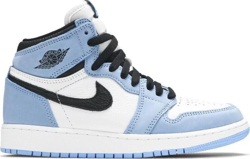 pair of Nike Air Jordan 1 Retro High OG Trainers in the "University Blue 6.5y - product image from the listing.