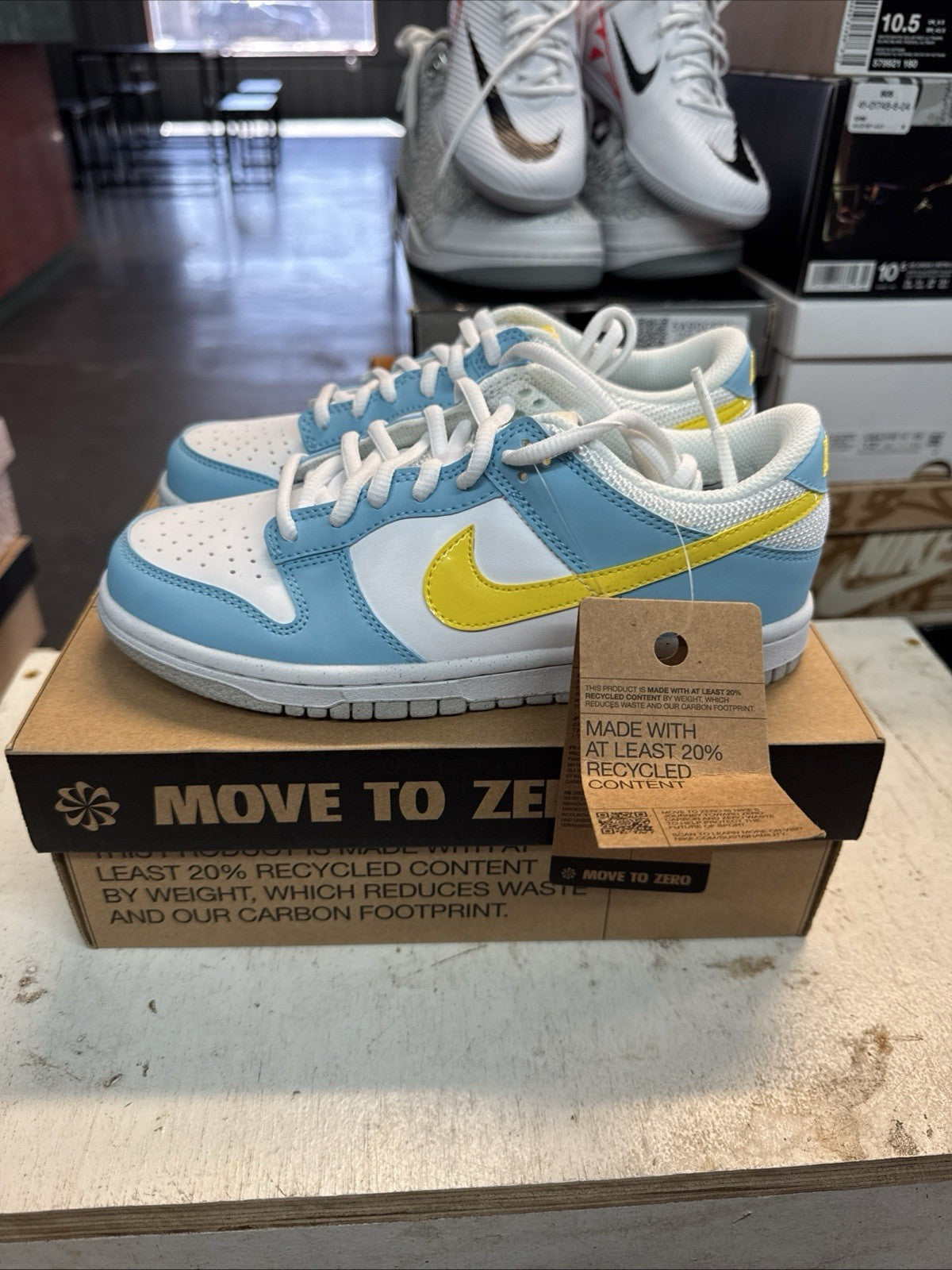 Nike Dunk Low GS Blue Chill Yellow Strike White - Size 4.5Y - product image from the listing.