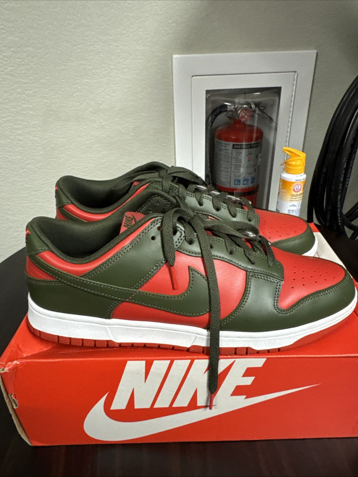 Men's Nike Dunk Low Retro BTTYS Shoes Mystic Red Cargo Khaki DV0833 600 - product image from the listing.