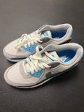 Men's Nike Air Max 90 Shoes (Platinum Tint/Blue Lightning/Wolf Grey/Iron Grey) - product image from the listing.