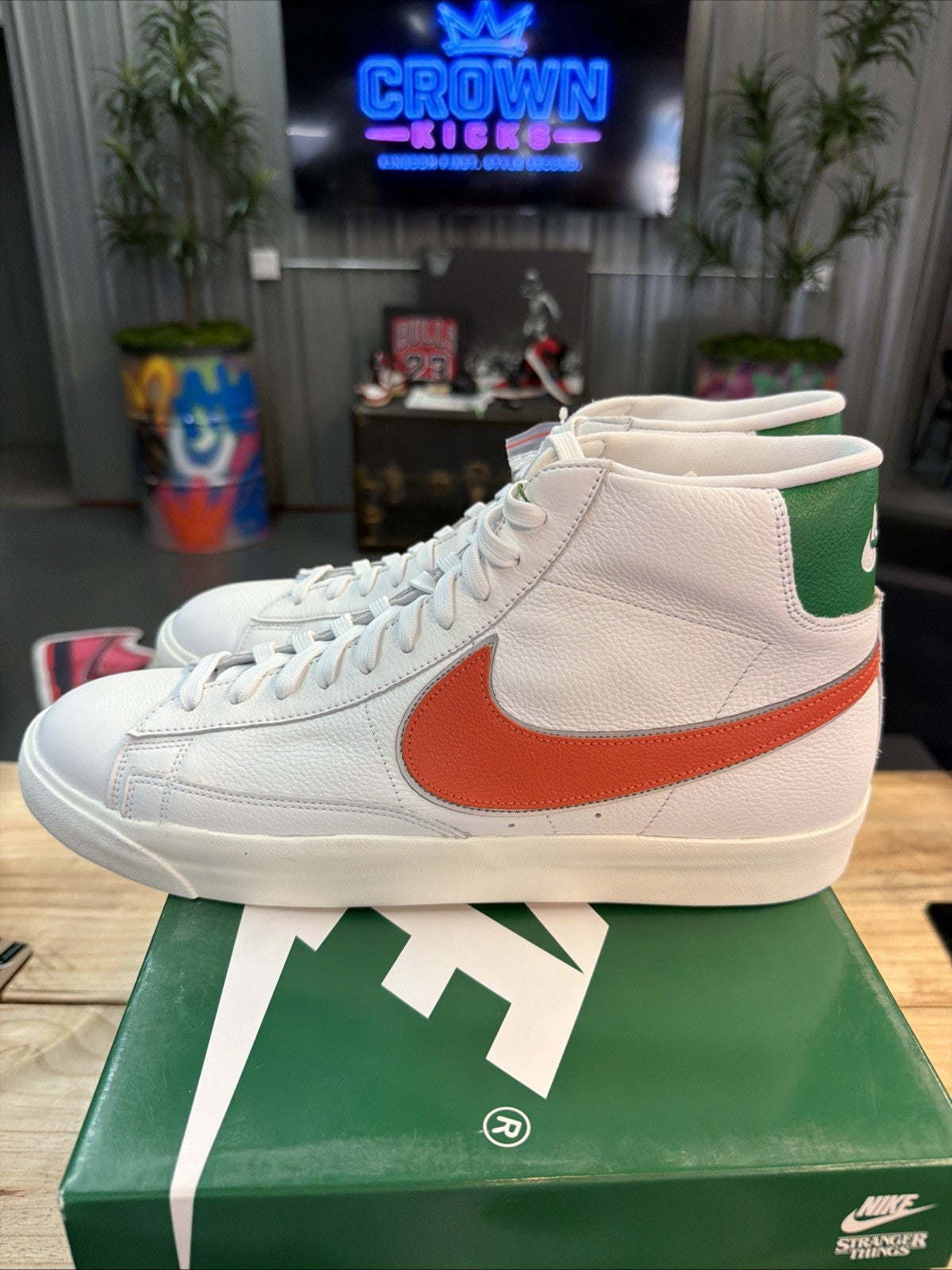 Blazer size 14. White Green Stranger Things Hawkins High School CJ6101-100. by Nike - product image from the listing.