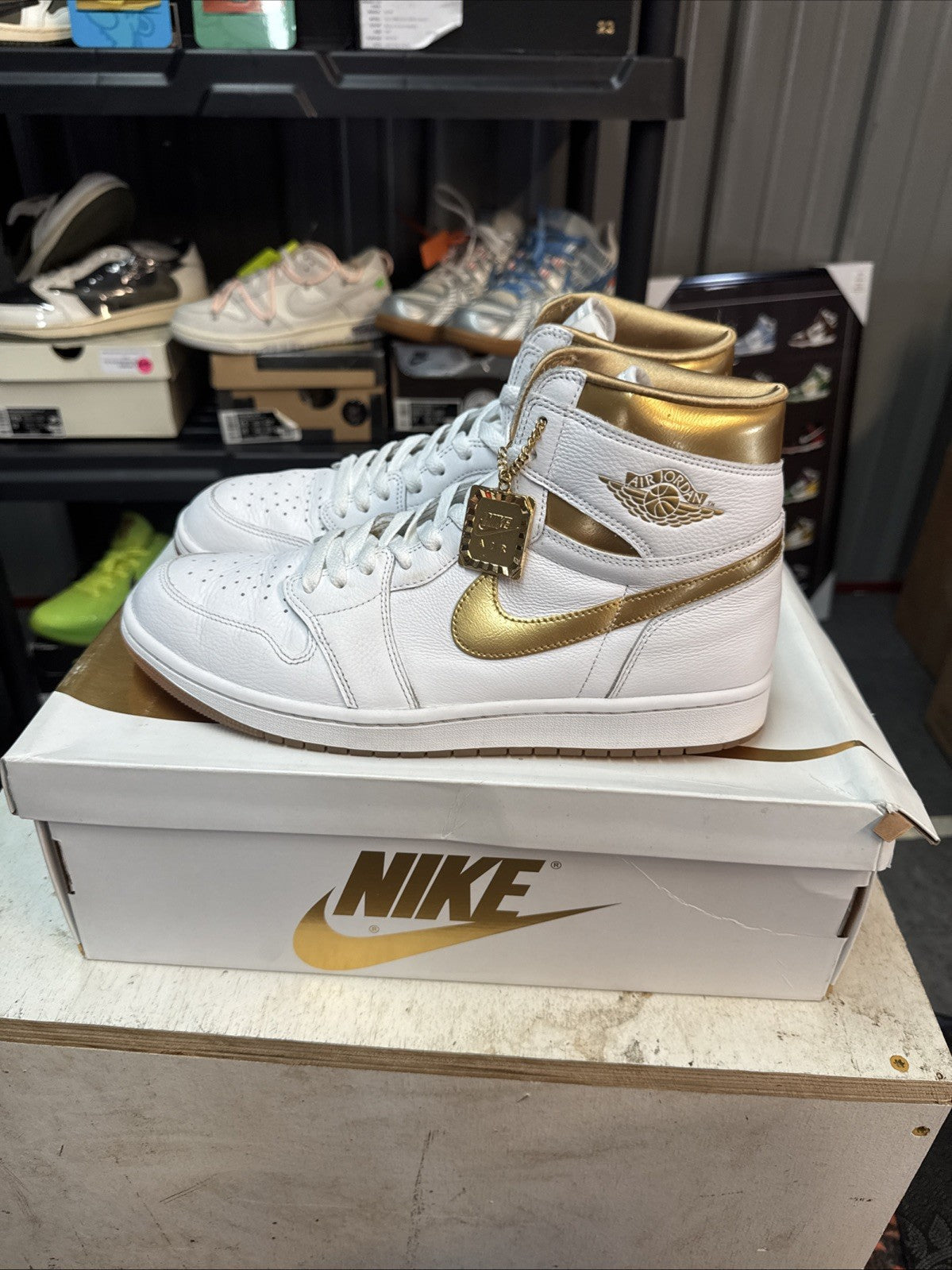 Women's Wmns Size 12.5 - Nike Air Jordan 1 Retro HI OG White Gold | Worn Once - product image from the listing.