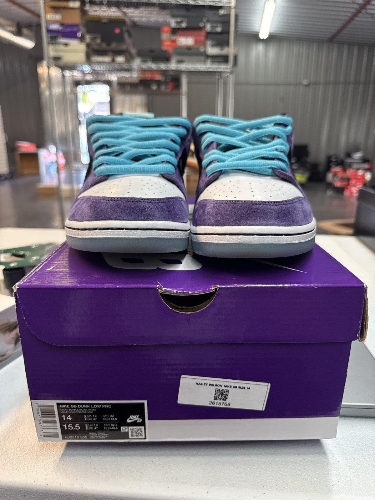 Nike SB Dunk Low Pro Court Purple Black White - Size 14 - product image from the listing.