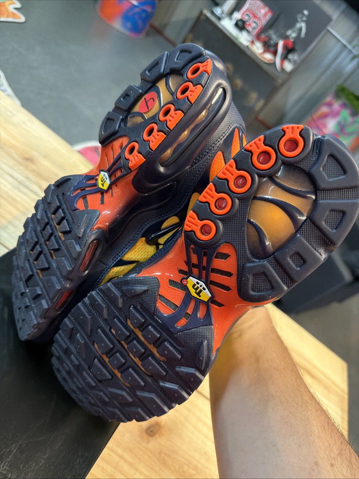 Men's Nike Air Max Plus TN Running Shoes Black Volt Orange Sneakers - product image from the listing.