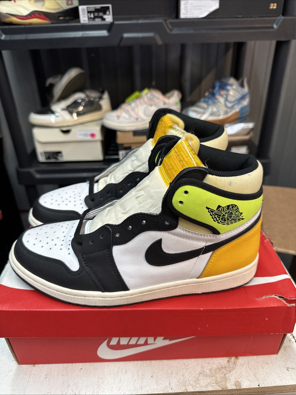 Air Jordan 1 Retro High OG Sneakers Volt Gold | Replacement Box - Size 10.5 - product image from the listing.
