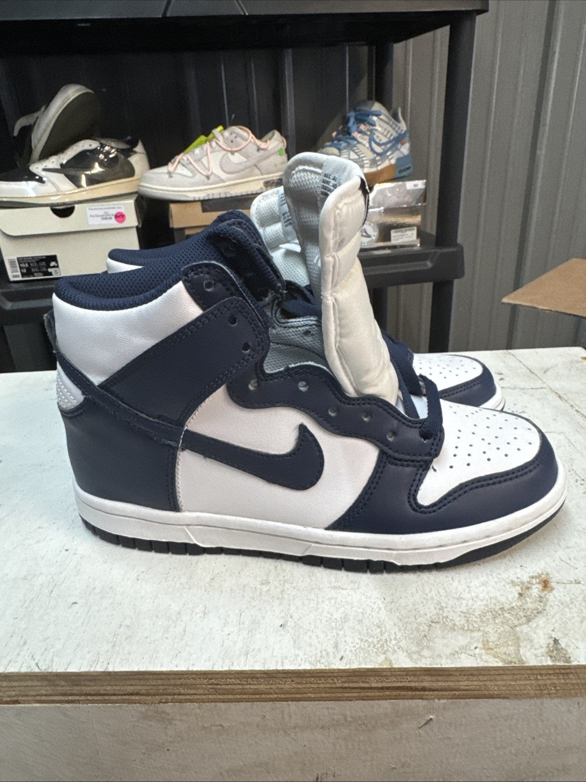 Nike Dunk High White/Midnight Navy | Replacement Box - Worn Once - Size 4Y - product image from the listing.