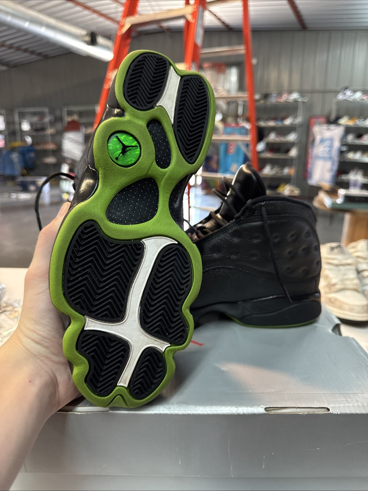 Air Jordan 13 Retro Black Altitude Green - Size 9.5 - product image from the listing.
