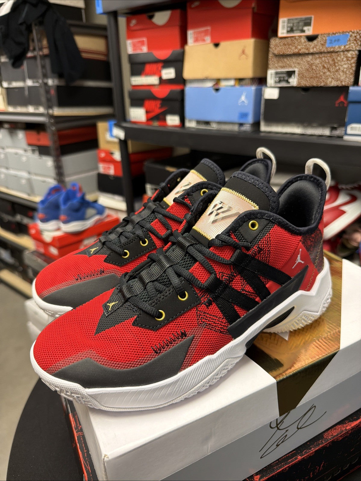 Men's NIKE JORDAN TAKE II PF RED BLACK BASKETBALL SHOE CW2458-607 BLACK RED BRED - product image from the listing.