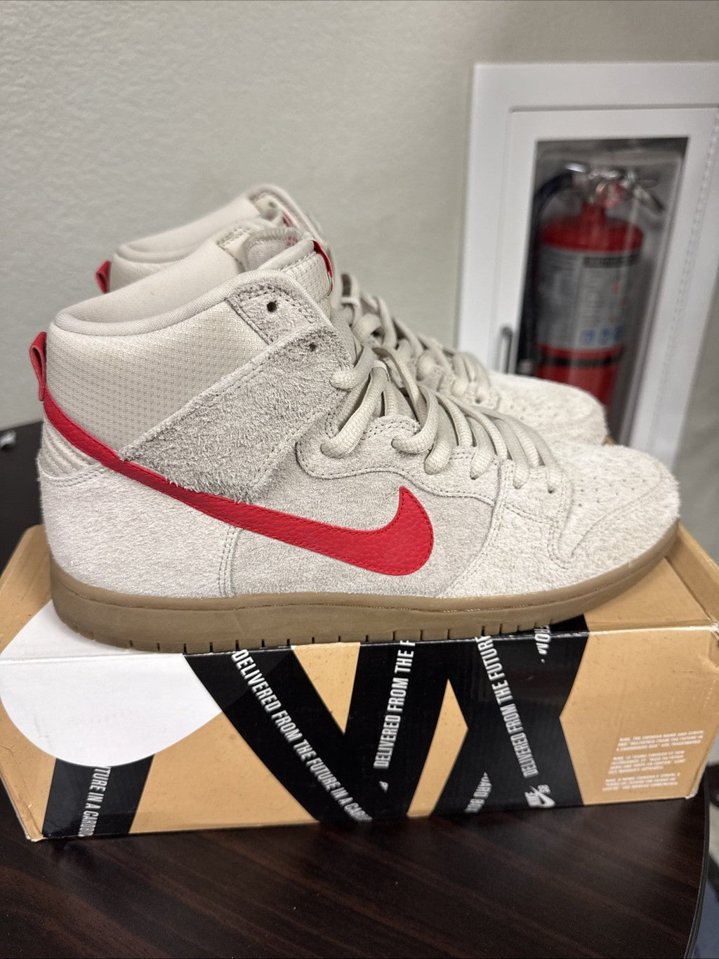 Size 11.5 - 2013 Nike SB Hyper Birch/Red Dunk High | Worn Once - product image from the listing.