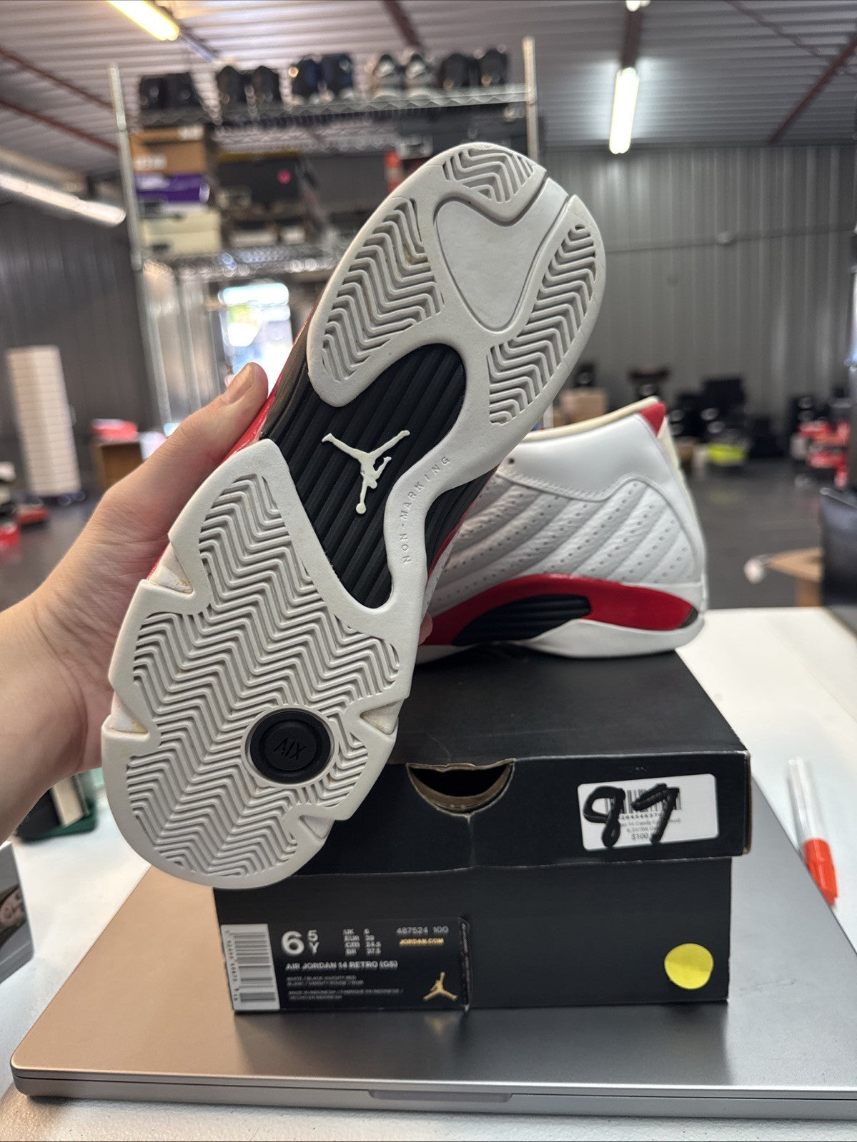 Size 6.5 Y Nike Air Jordan 14 XIV Retro GS Candy Cane Trainers - product image from the listing.