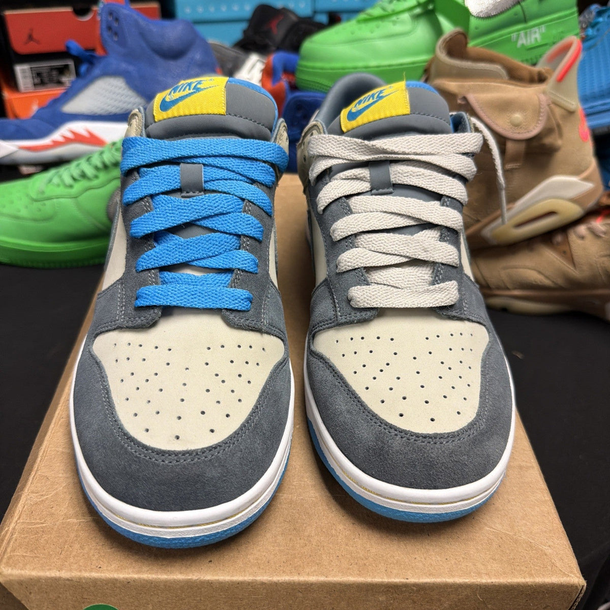 Men's 1/5 Sample Nike Dunk Low Very Rare NYX Vivid Blue / Grey Pavement 2008 - product image from the listing.