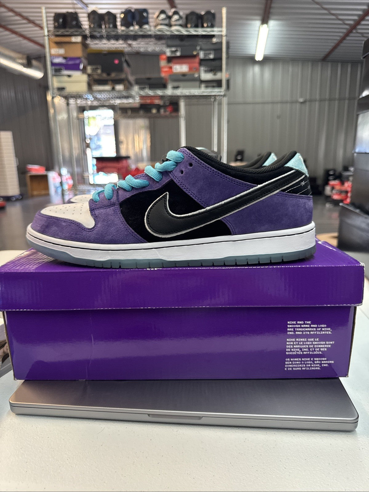 Nike SB Dunk Low Pro Court Purple Black White - Size 14 - product image from the listing.