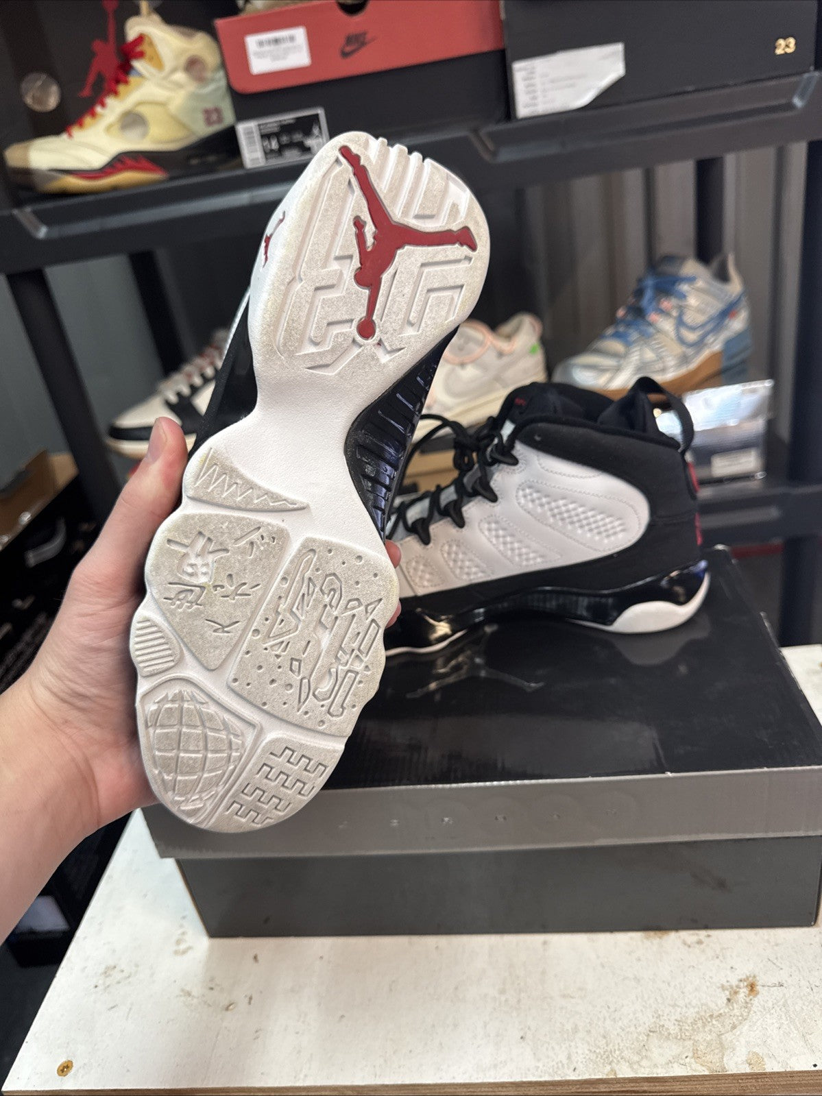 Retro 9 Jordans white black size 7y - product image from the listing.