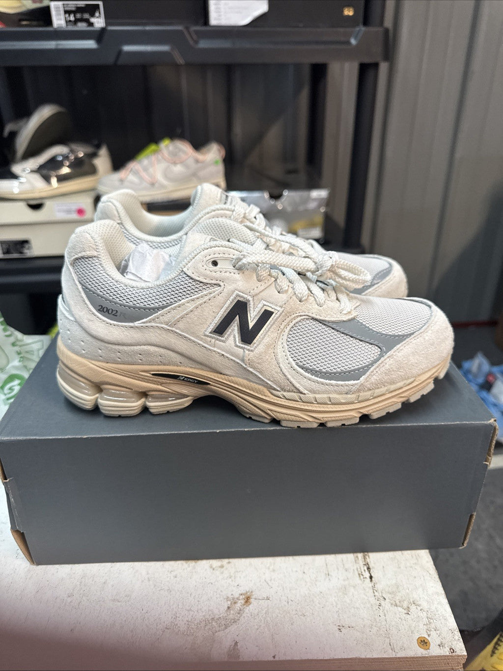 New Balance 2002R Linen Raincloud/Black Cement - Size 6.5 - product image from the listing.