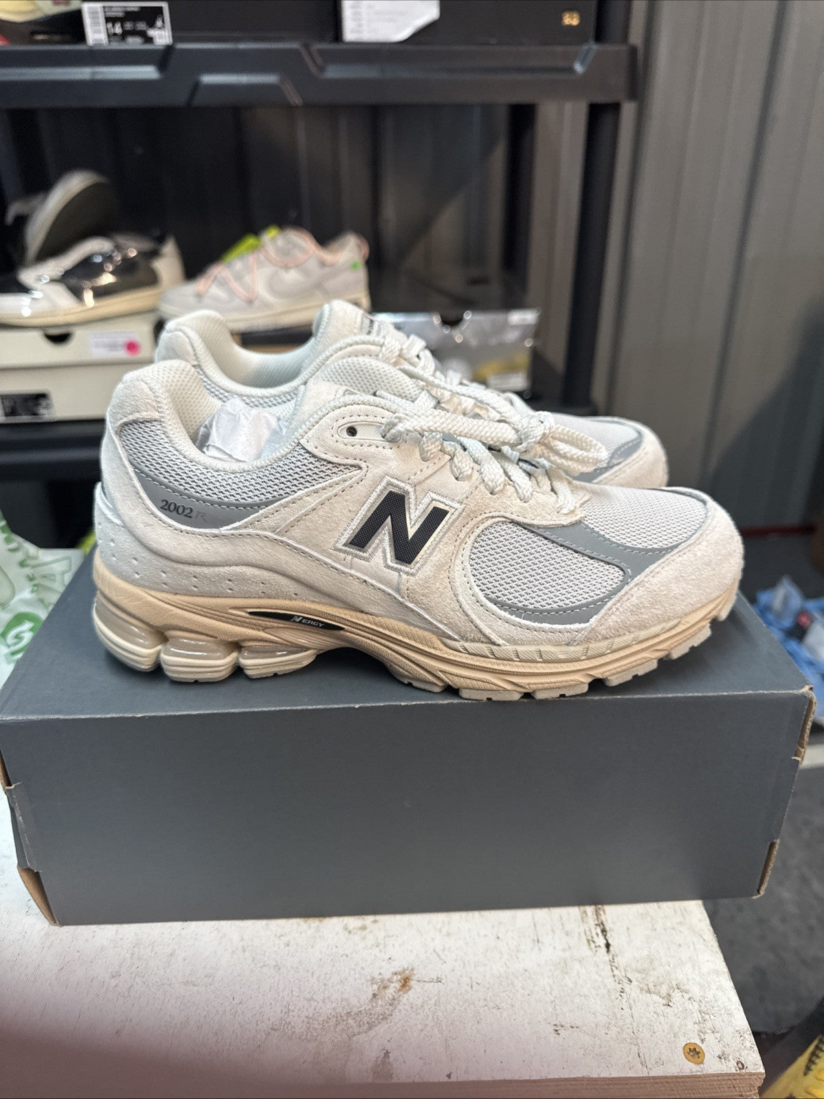 New Balance 2002R Linen Raincloud/Black Cement - Size 6.5 - product image from the listing.