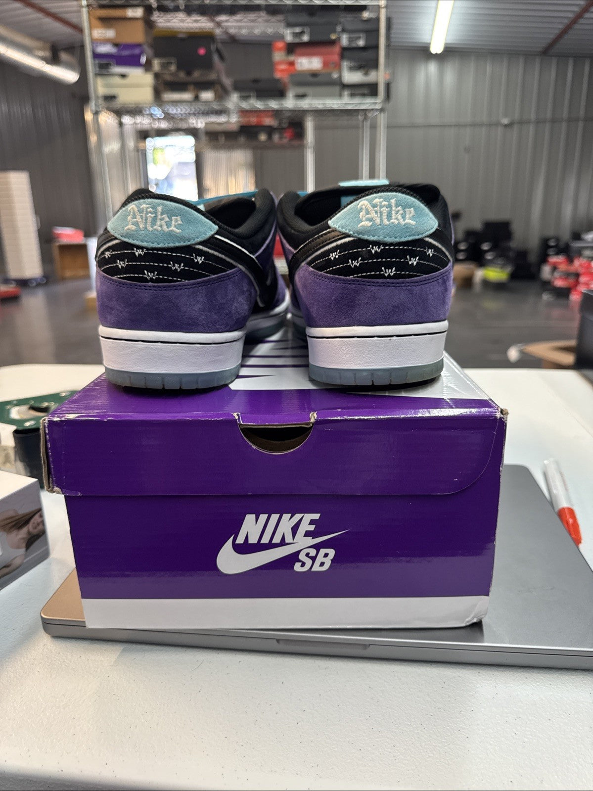 Nike SB Dunk Low Pro Court Purple Black White - Size 14 - product image from the listing.