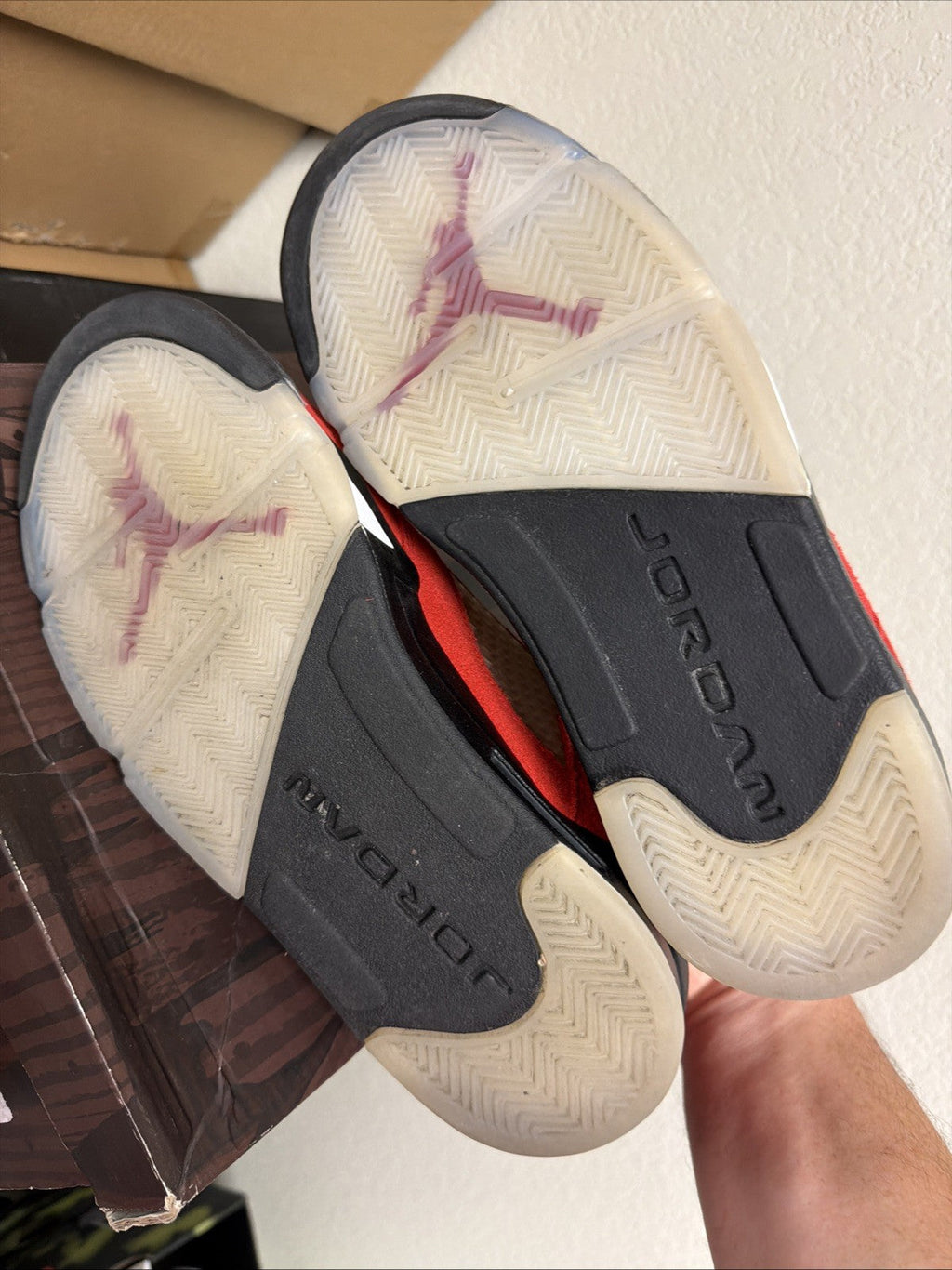 Red Suede Sneakers Size 8.5 - Air Jordan 5 Retro DD0587-600 - product image from the listing.