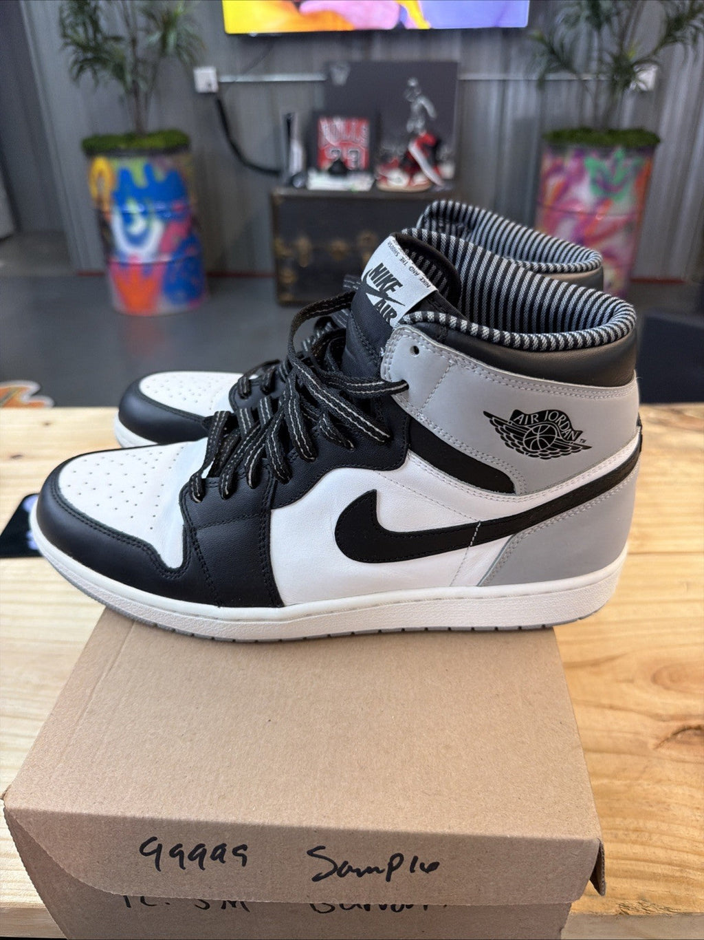 Men's Jordan 1 Retro High OG Barons 12.5 White Black Shoes Sneakers SAMPLE. RARE - product image from the listing.
