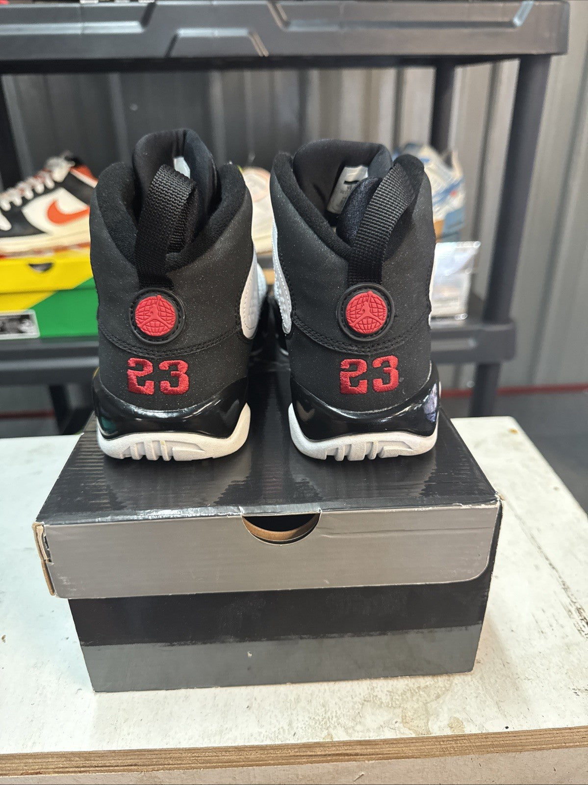 Retro 9 Jordans white black size 7y - product image from the listing.