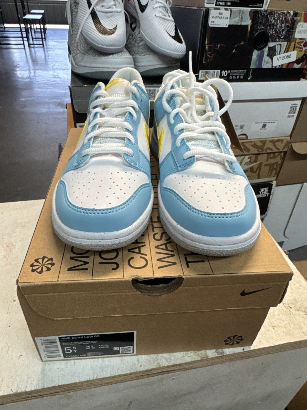 Nike Dunk Low GS Blue Chill Yellow Strike White - Size 5.5Y - product image from the listing.