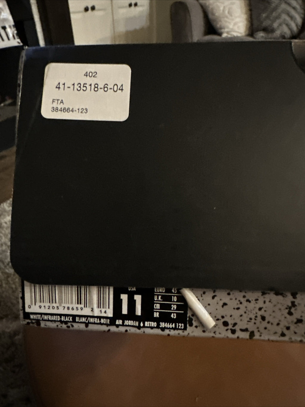 Men's Nike Air Jordan 6 White Infrared Size 11 Sneaker 384664-123 Retro VI - product image from the listing.