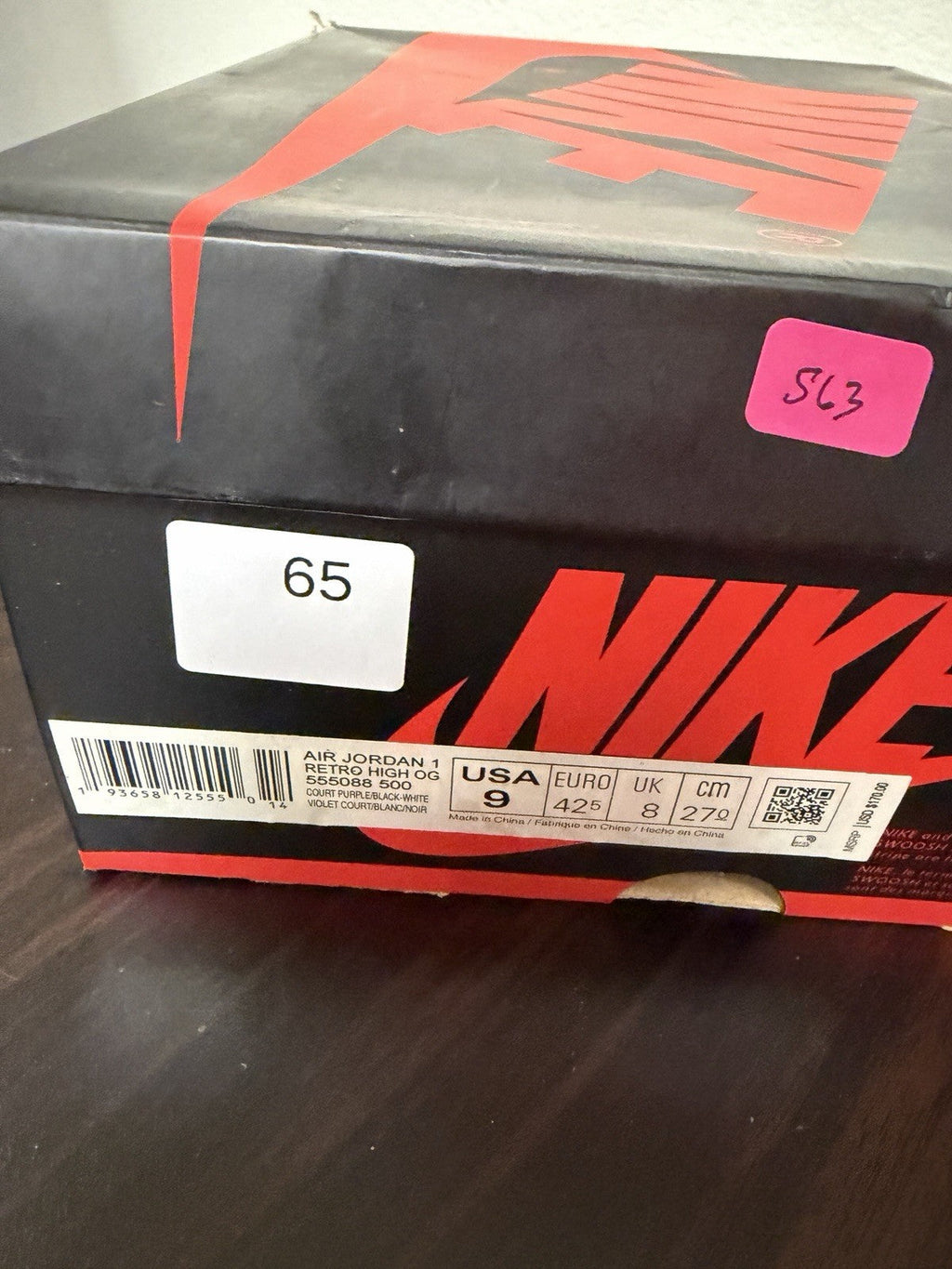 Air Jordan 1 Retro OG High Court Purple - Size 9 - product image from the listing.