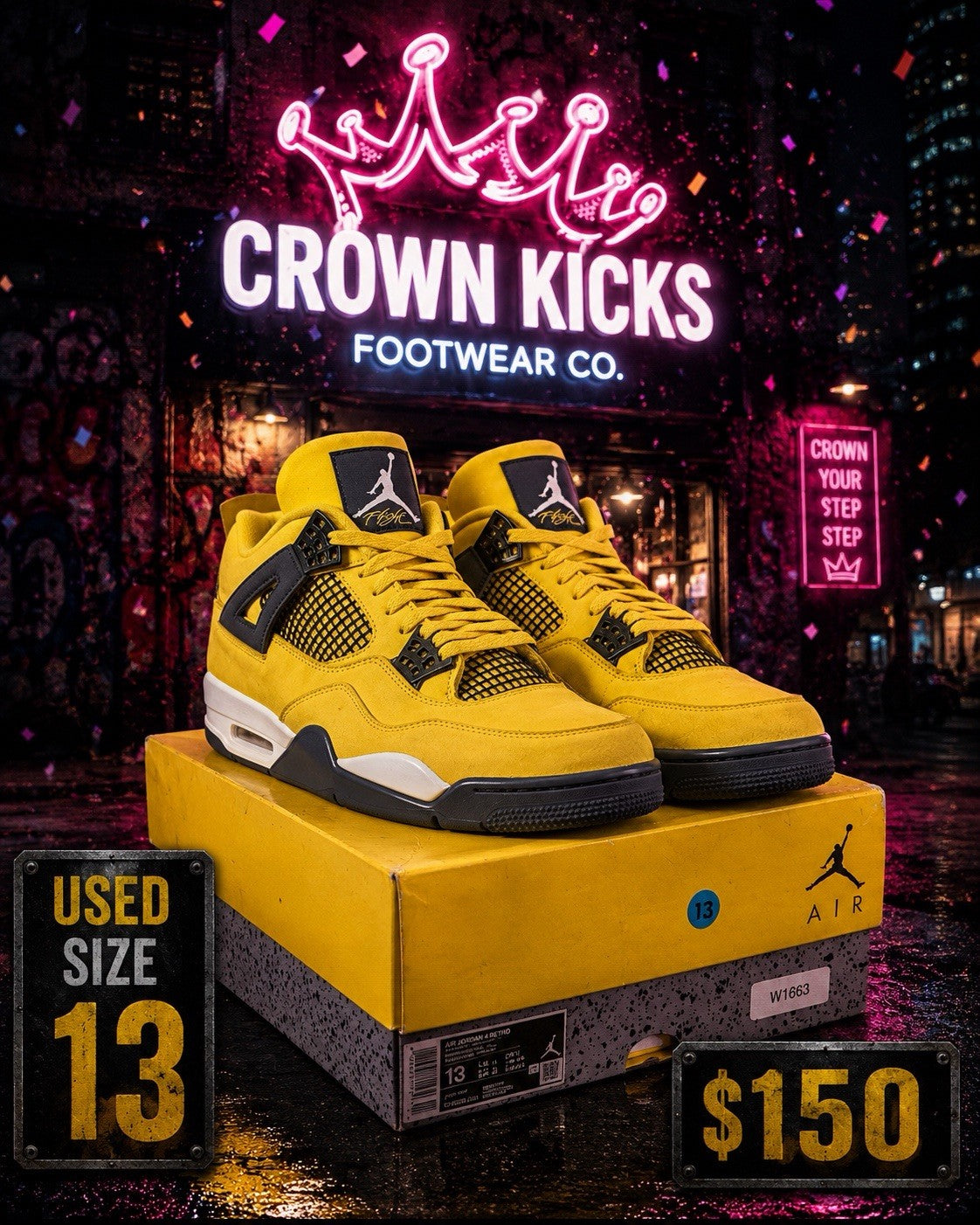 Air Jordan 4 Retro Lightning 2021 Yellow CT8527-700 Men's 13 Sneakers - product image from the listing.