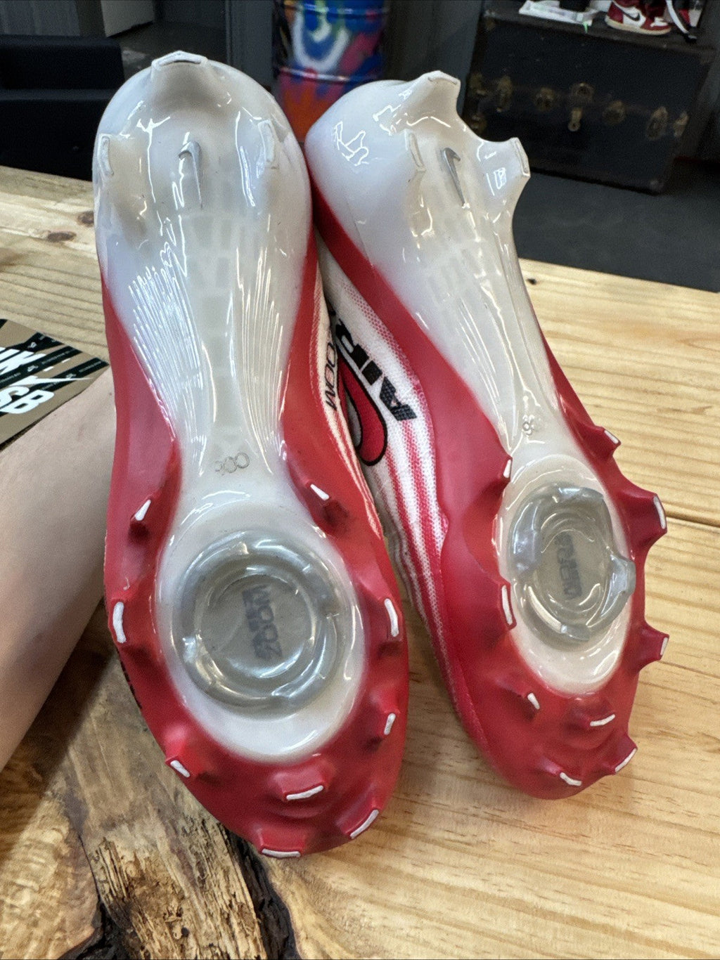 Nike Vapor Elite 1 Football Cleats White University Red - Size 8 - product image from the listing.