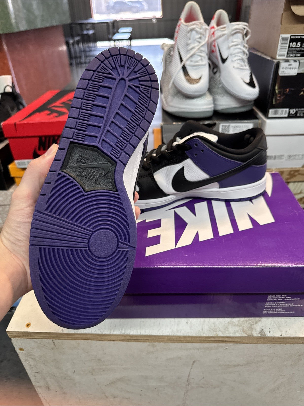 NIKE SB DUNK LOW PRO COURT PURPLE BLACK WHITE - Size 9.5 - product image from the listing.
