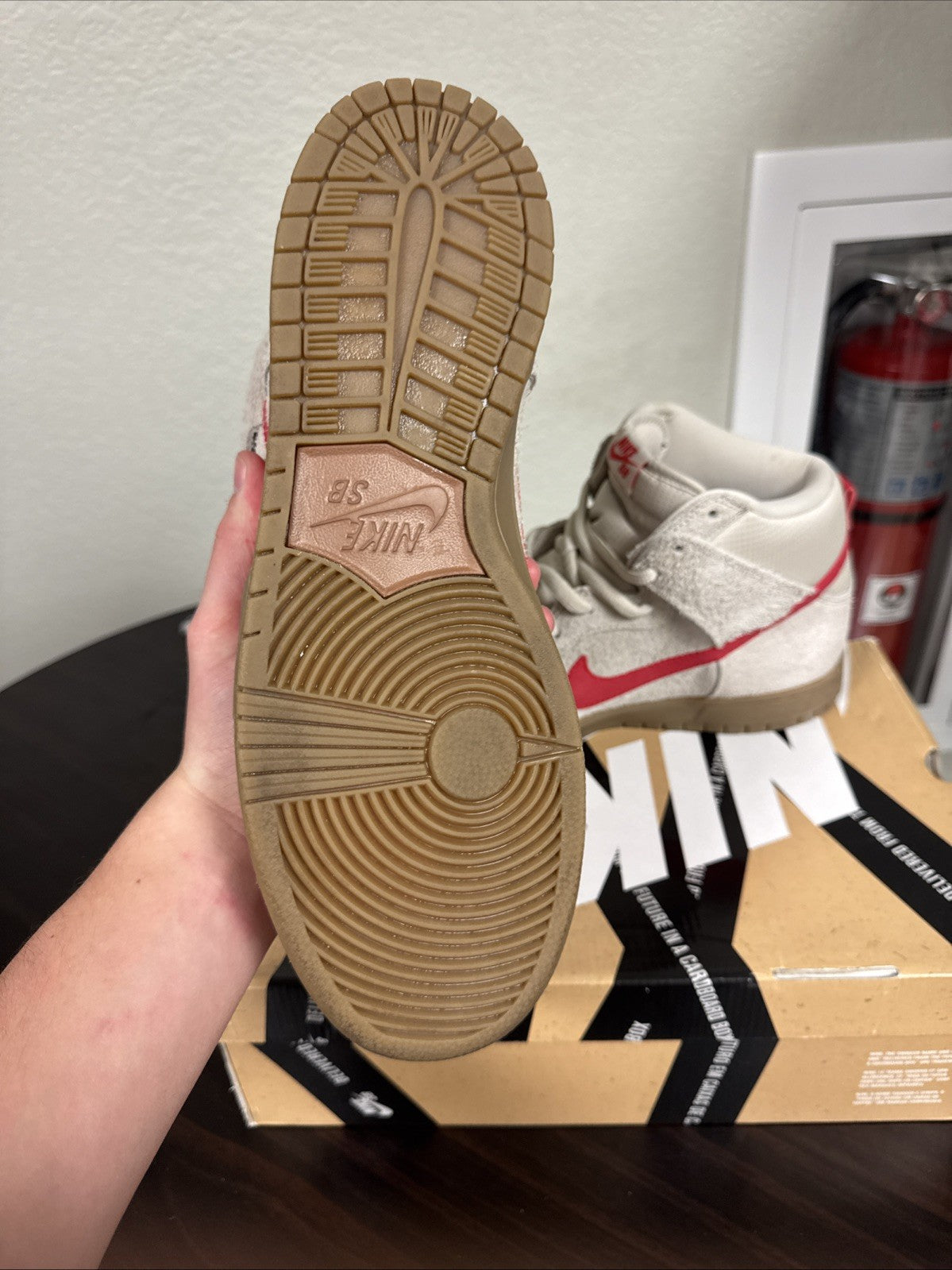 Size 11.5 - 2013 Nike SB Hyper Birch/Red Dunk High | Worn Once - product image from the listing.