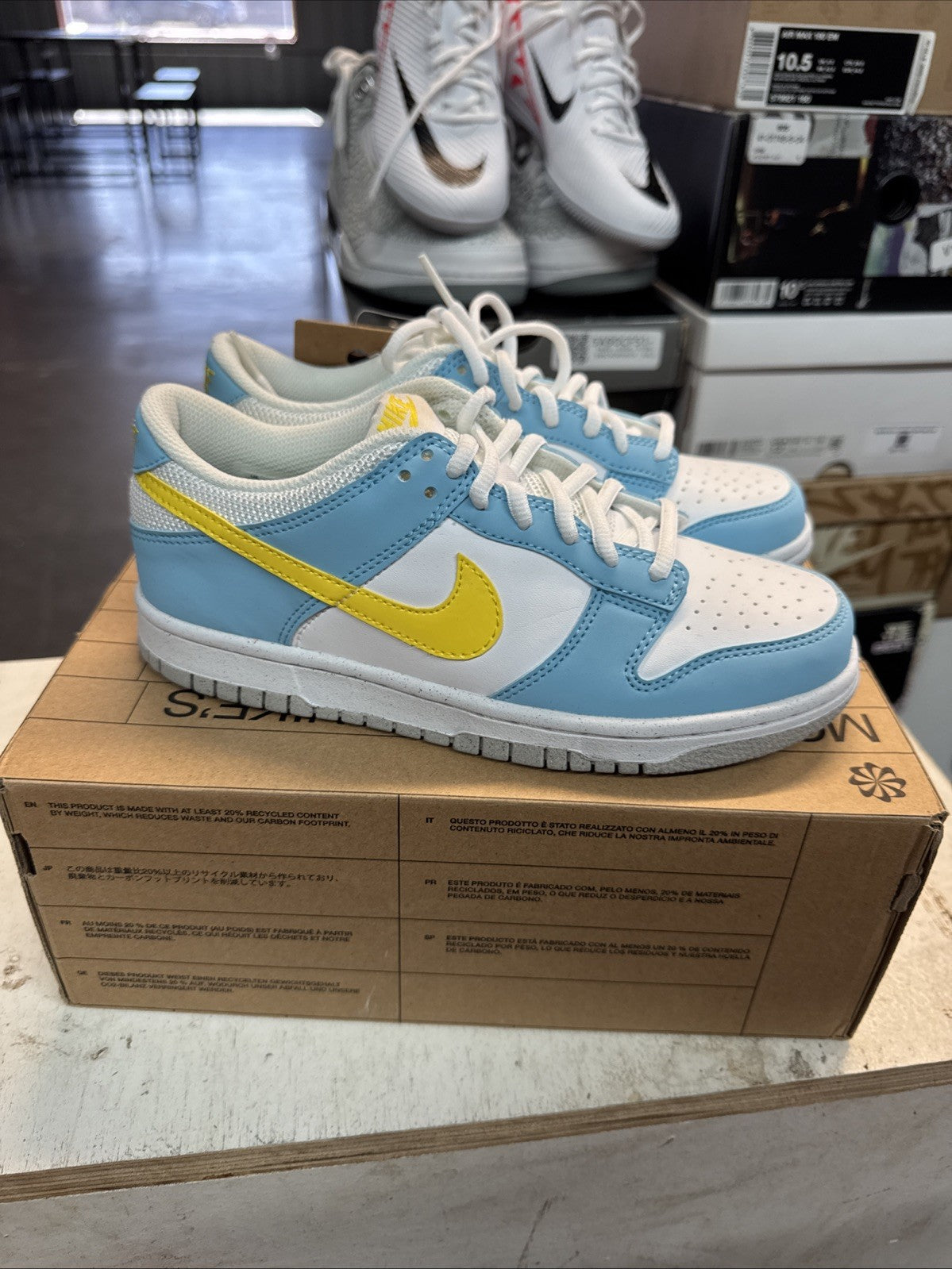 Nike Dunk Low GS Blue Chill Yellow Strike White - Size 5.5Y - product image from the listing.