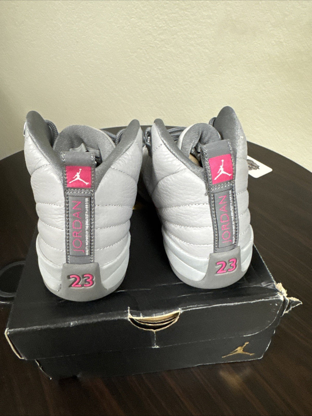 Nike Air Jordan 12 Retro GG Wolf Grey/Vivid Pink Shoes - Size 5Y - product image from the listing.