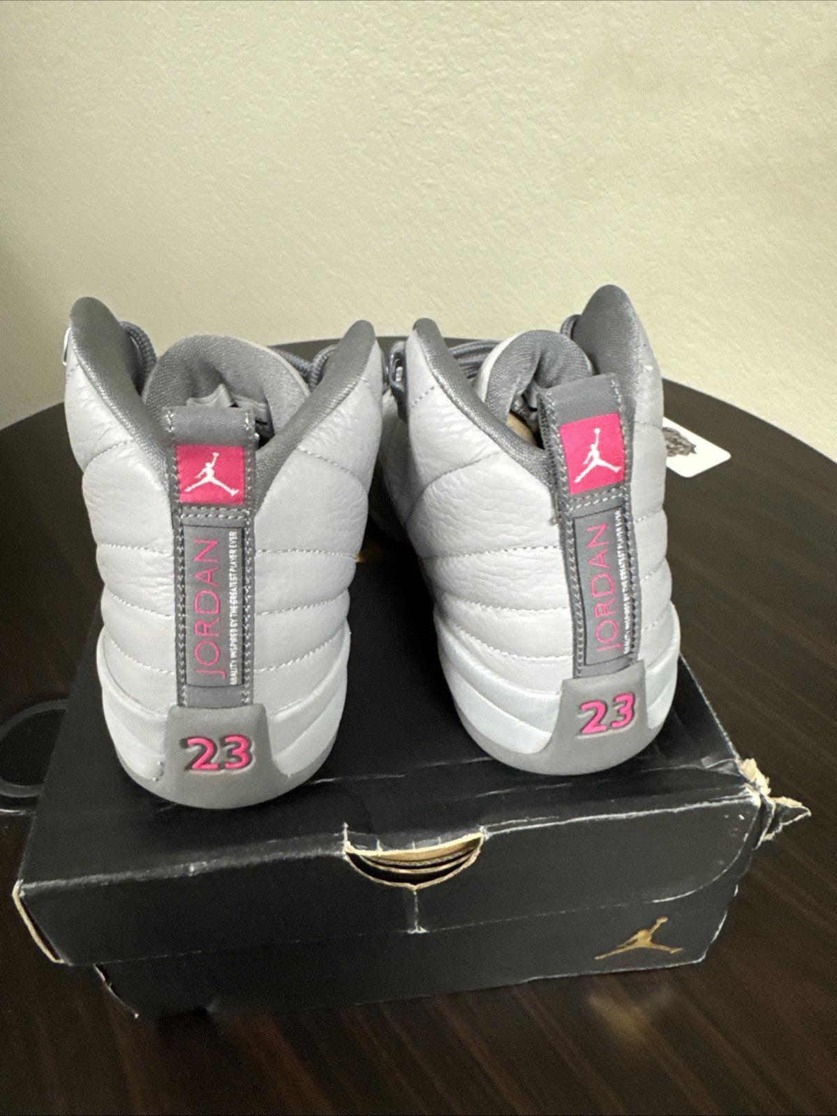 Nike Air Jordan 12 Retro GG Wolf Grey/Vivid Pink Shoes - Size 5Y - product image from the listing.
