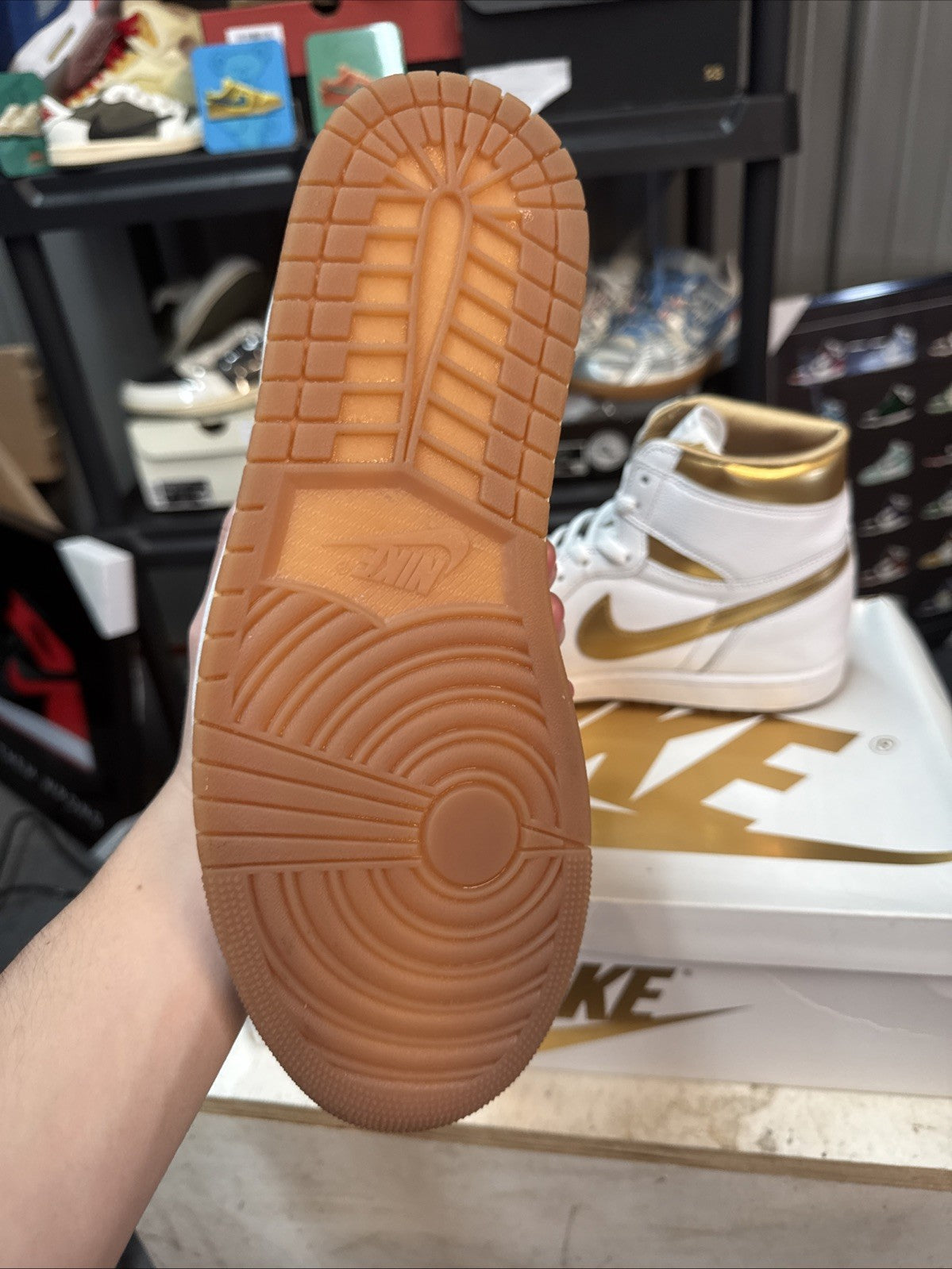 Women's Wmns Size 12.5 - Nike Air Jordan 1 Retro HI OG White Gold | Worn Once - product image from the listing.