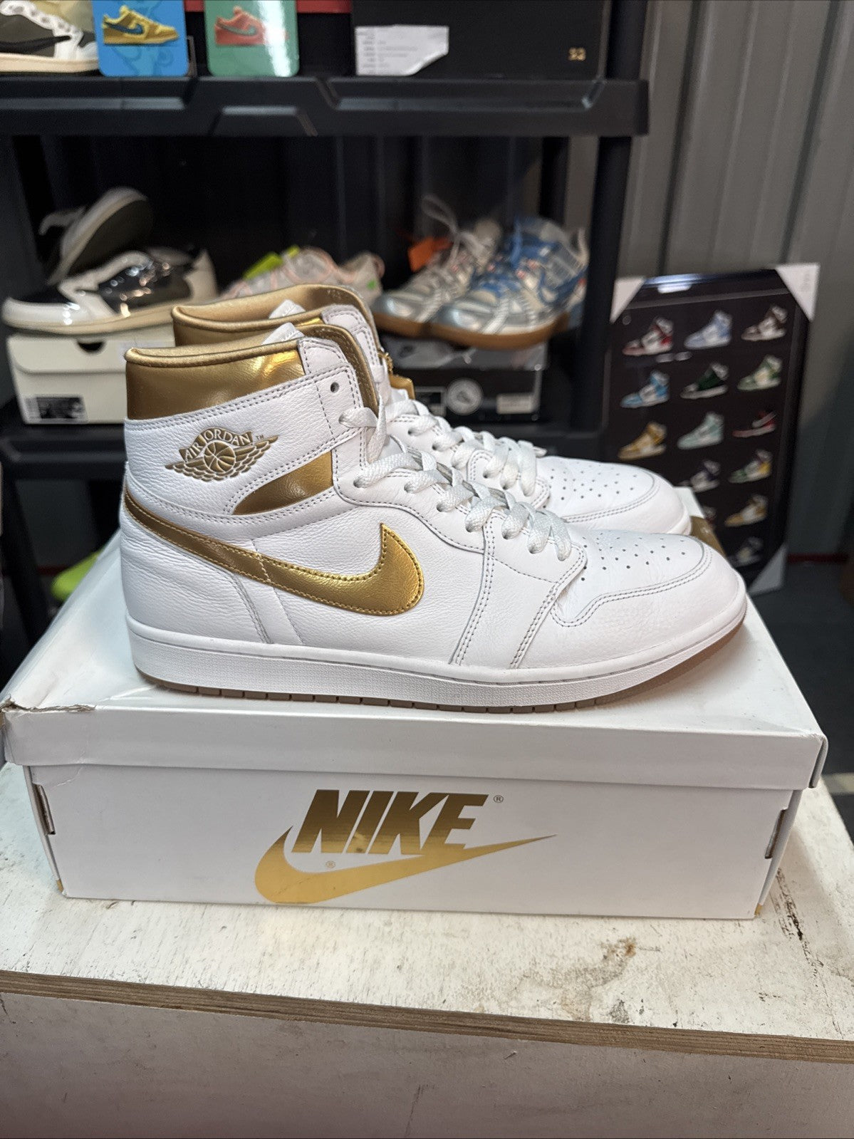 Women's Wmns Size 12.5 - Nike Air Jordan 1 Retro HI OG White Gold | Worn Once - product image from the listing.