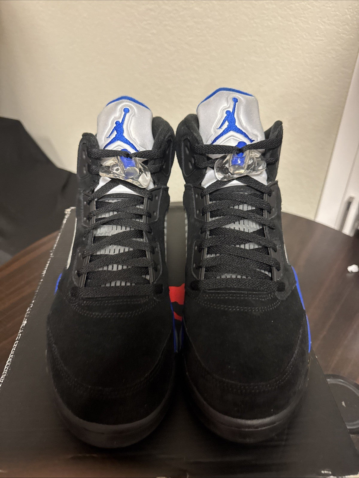 "Racer Blue" Size 12 M - Air Jordan 5 Retro Black/Blue | WORN ONCE - product image from the listing.