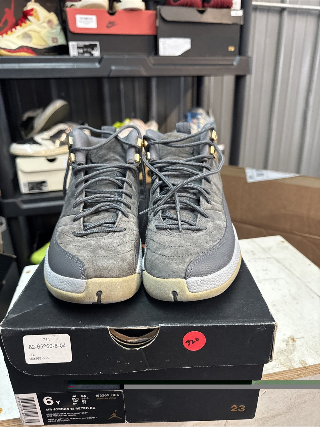 Nike Air Jordan 12 XII Retro GS Grey Wolf/Gold - Size 6y - product image from the listing.