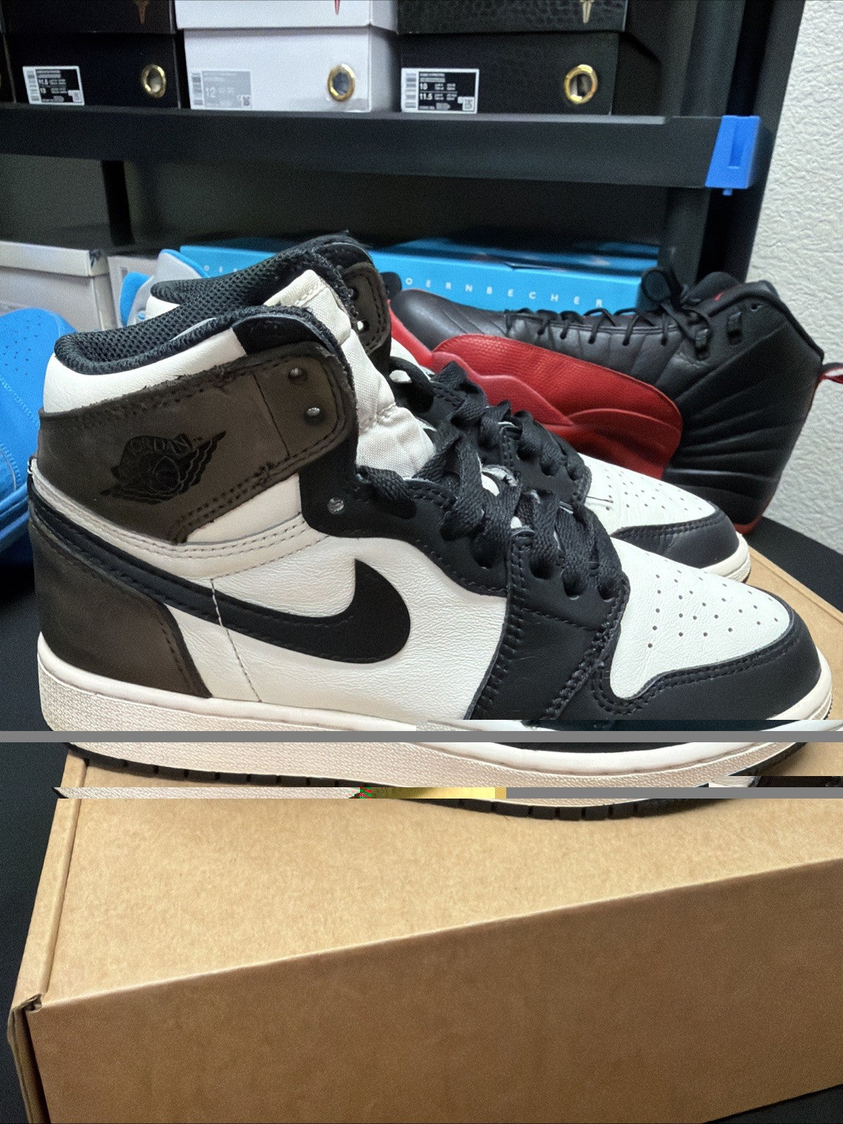 Shoes 5Y Sail/Dark Mocha-Black-Black - Air Jordan 1 Retro High - product image from the listing.