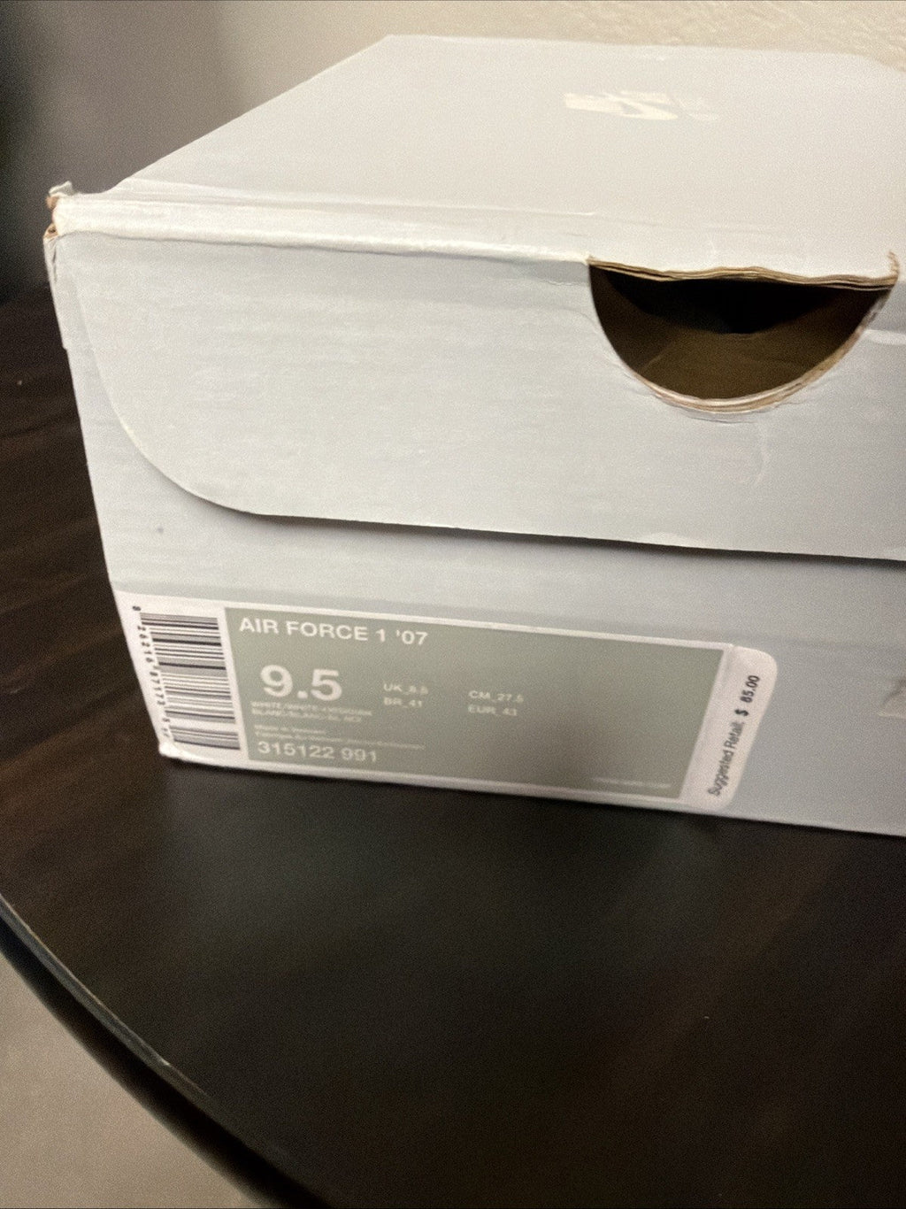 "White Obsidian" Nike Air Force 1 '07 White Navy Size 9.5 315122-991 2008 - product image from the listing.