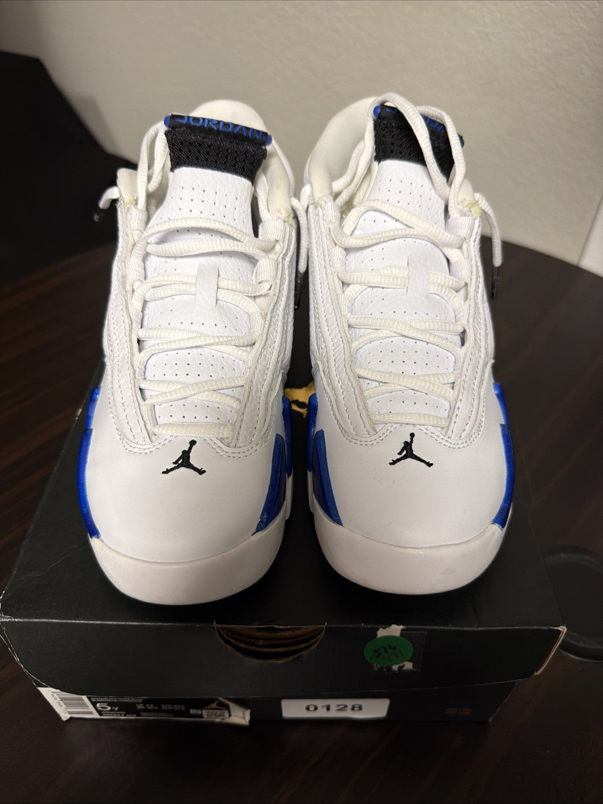 Women's Jordan 14 Retro White Hyper Royal (GS) Childrens 5Y 6.5 W/OG BOX EUC - product image from the listing.