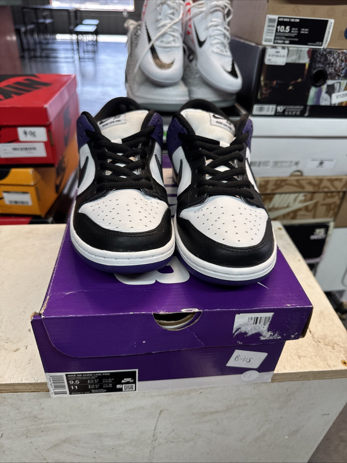 NIKE SB DUNK LOW PRO COURT PURPLE BLACK WHITE - Size 9.5 - product image from the listing.